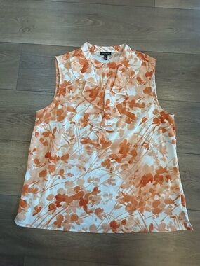 Talbots Peach Floral Ruffle Front Sleeveless Blouse Top 8